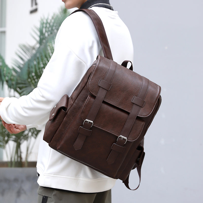 Mochila de Cuero Estilo Vintage Gran Capacidad y Elegancia