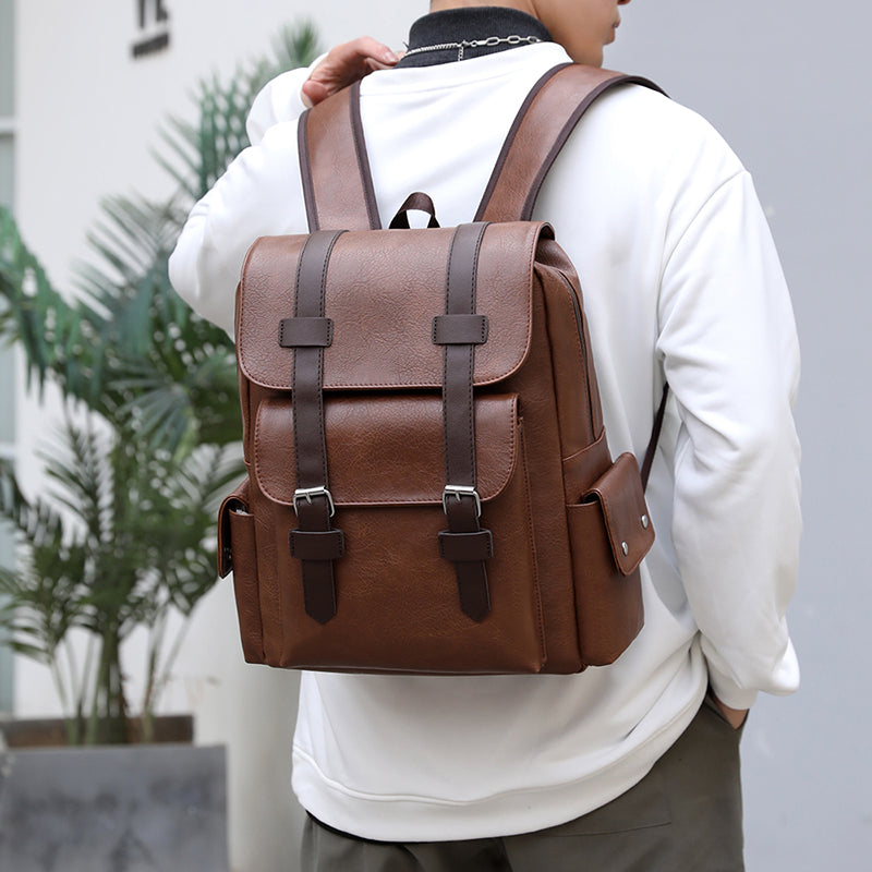 Mochila de Cuero Estilo Vintage Gran Capacidad y Elegancia