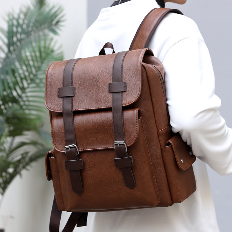 Mochila de Cuero Estilo Vintage Gran Capacidad y Elegancia