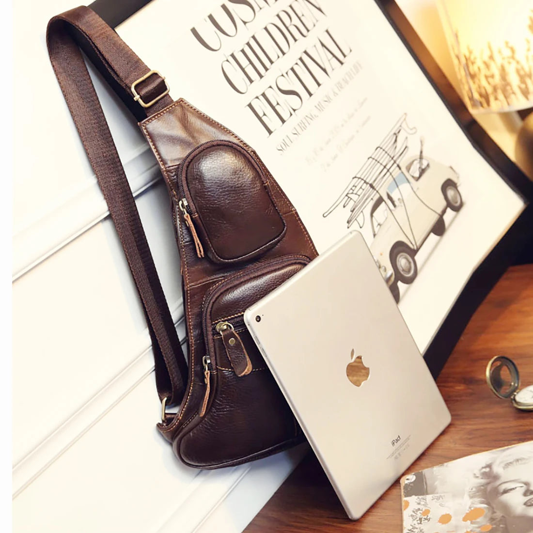 Bolso de Hombro para Hombre Cuero Genuino