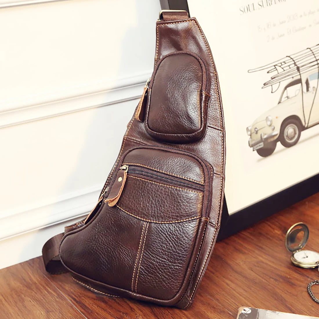 Bolso de Hombro para Hombre Cuero Genuino