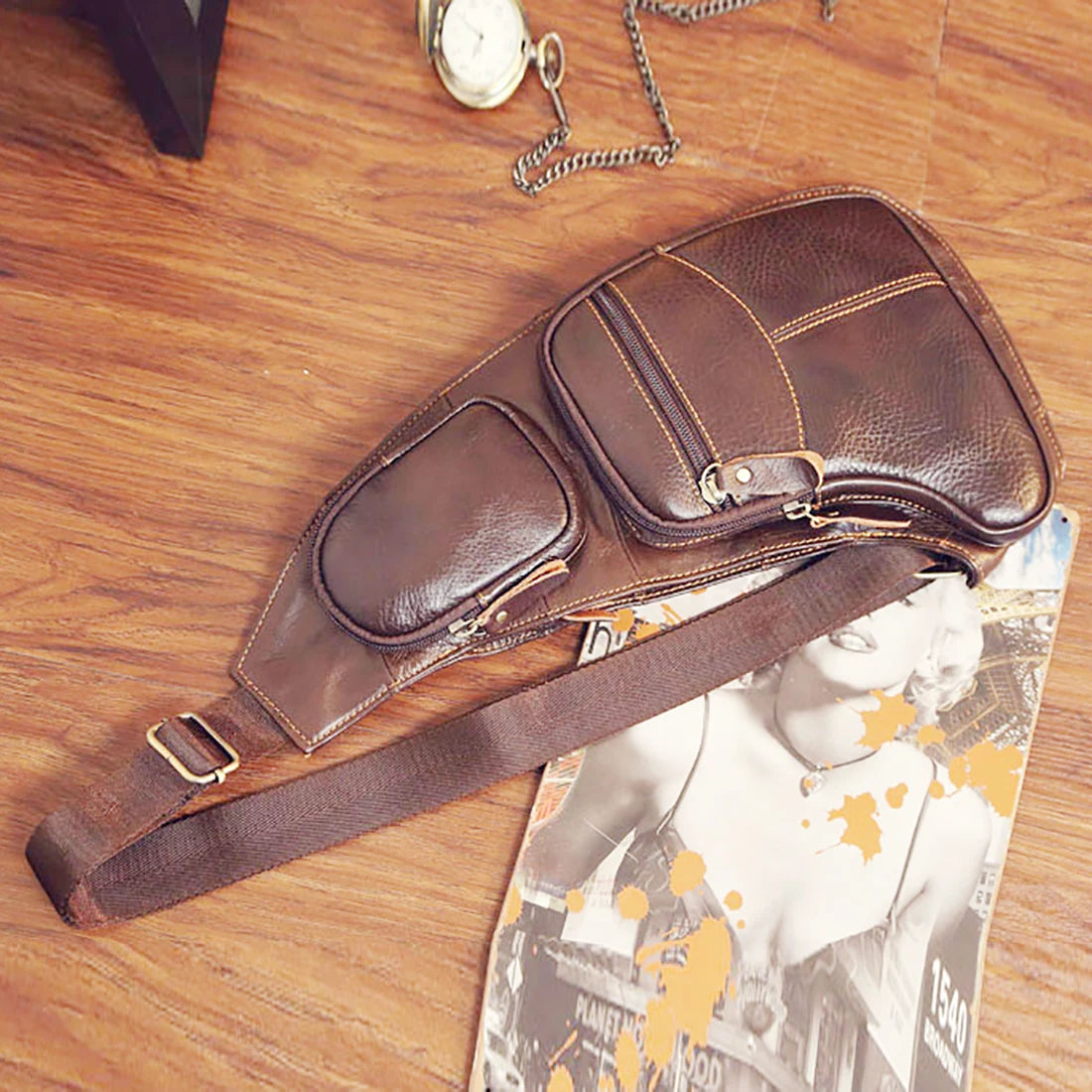 Bolso de Hombro para Hombre Cuero Genuino