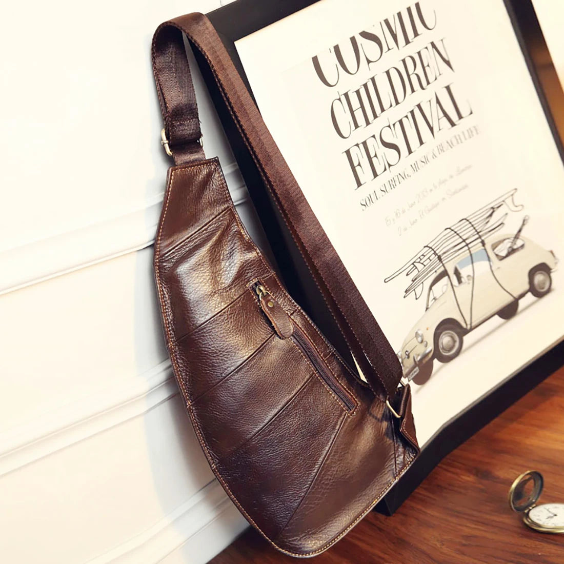 Bolso de Hombro para Hombre Cuero Genuino