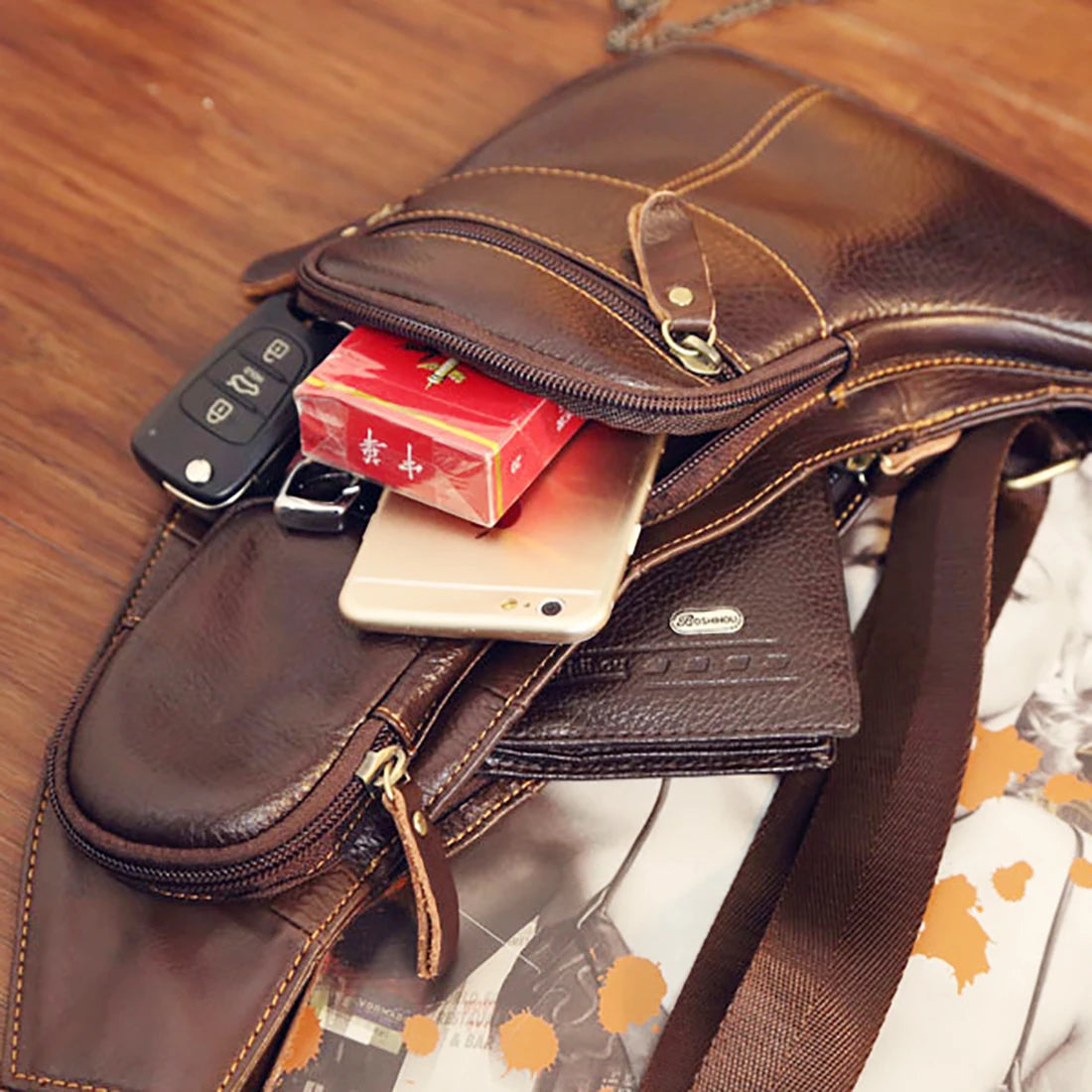 Bolso de Hombro para Hombre Cuero Genuino