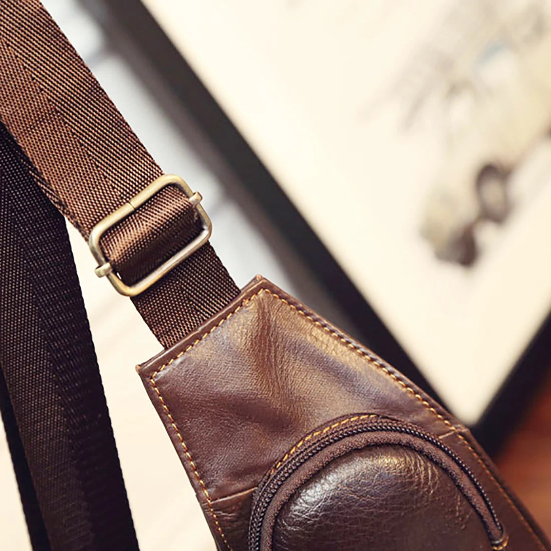 Bolso de Hombro para Hombre Cuero Genuino
